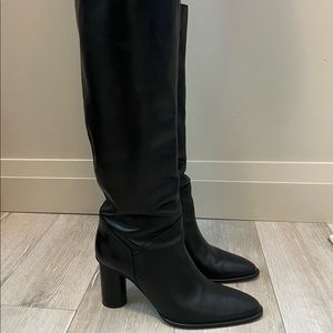 Zara Black Leather Heeled Knee-High Boots, size 9 / 40